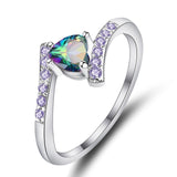 Beiver Double Heart Rainbow CZ Ring in Rhodium Plated Wedding Bands AAA Zircon Jewelry Women Accessories Engagement Ring