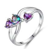 Beiver Double Heart Rainbow CZ Ring in Rhodium Plated Wedding Bands AAA Zircon Jewelry Women Accessories Engagement Ring