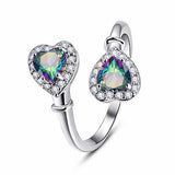 Beiver Double Heart Rainbow CZ Ring in Rhodium Plated Wedding Bands AAA Zircon Jewelry Women Accessories Engagement Ring