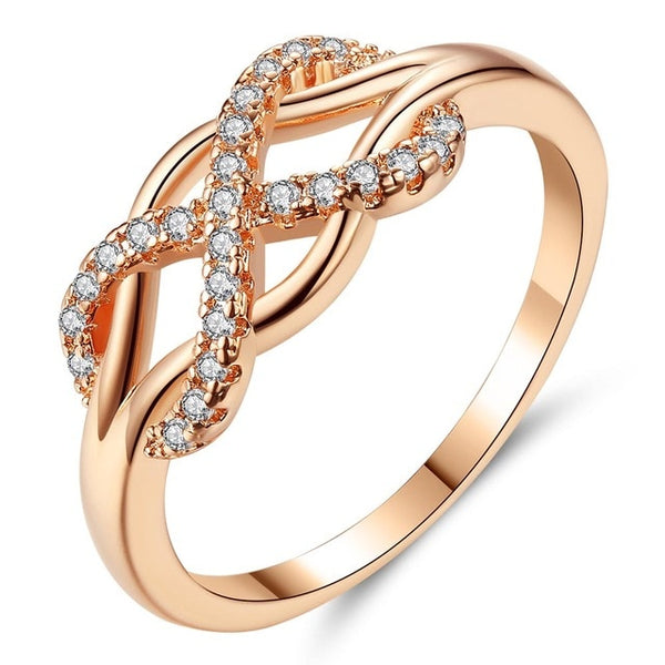 Beiver New Cubic Zirconia Crystal Infinite Rings For Women Fashion Design Statement Rose Gold Color Ring Wedding Jewelry