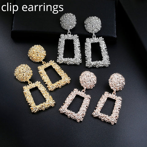 Big Vintage ZA Statement Clip Earrings for Women Without Piercing Hanging Earring 2019 Metal Ear Clips Fashion Jewelry Trend