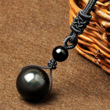 Black Obsidian Rainbow Eye Ball Necklace Transfer Lucky Love Natural Stone Buddhism Pendant Neclaces for Women Men four Sizes