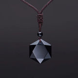 Black Obsidian Six Stars Lucky Amulet  Love Natural Stone Pendant  Necklace  for Women Men  Love Crystal Pendulum Jewelry 2019