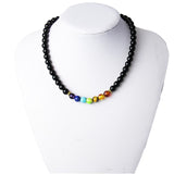 Black Onyx 8MMM Beads Necklace Women 7 Chakra Multicolor For Wisdom Natural Stone Yoga Meditation Necklace,Christmas Gifts