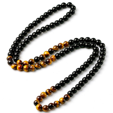Black Onyx Men's Tiger Eye Stone Bead Necklace Fashion Natural Stone Jewelry New Design Handmade Gift