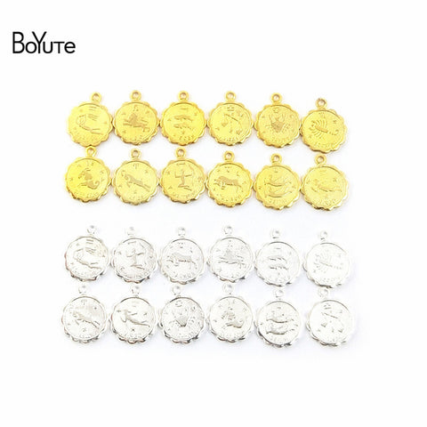 BoYuTe (12 Pieces/Set) Metal Brass 12MM Mix Zodiac Charms For Jewelry Making DIY Hand Made Jewelry Accessories Parts
