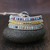 Bohemia Vintage Unique Natural Stone turquoises Charm 3Strands Wrap Bracelets Handmade Boho Bracelet Women Leather Bracelet