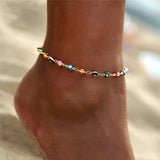 Bohemian Colorful Turkish Eyes Anklets for Women Gold Color Beads Summer Ocean Beach Ankle Bracelet Foot Leg Jewelry 2019