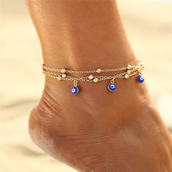 Bohemian Colorful Turkish Eyes Anklets for Women Gold Color Beads Summer Ocean Beach Ankle Bracelet Foot Leg Jewelry 2019