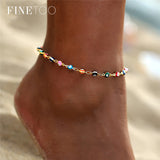 Bohemian Colorful Turkish Eyes Anklets for Women Gold Color Beads Summer Ocean Beach Ankle Bracelet Foot Leg Jewelry 2019