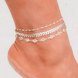 Bohemian Crystal Sequins Anklet Set Fashion Handmade Ankle Bracelet for Women Summer Foot Chain Beach Barefoot Jewelry