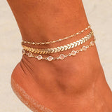 Bohemian Crystal Sequins Anklet Set Fashion Handmade Ankle Bracelet for Women Summer Foot Chain Beach Barefoot Jewelry