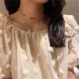 Bohemian Handmade Rainbow Beads Choker Necklace Boho Candy Color Bead Satellite Necklace Women Fashion Jewelry
