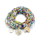 Bohemian Life of Tree Leave Charm Multi Layered Bracelets For Women Boho Crystal Seed Beads Bracelets Jewelry Party Gift