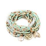 Bohemian Life of Tree Leave Charm Multi Layered Bracelets For Women Boho Crystal Seed Beads Bracelets Jewelry Party Gift