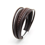 Bracelet Men Multilayer Leather Bangles Magnetic-clasp Cowhide Braided Multi Layer Wrap Trendy Bracelet Armband pulsera hombre