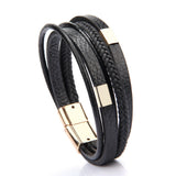 Bracelet Men Multilayer Leather Bangles Magnetic-clasp Cowhide Braided Multi Layer Wrap Trendy Bracelet Armband pulsera hombre