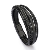 Bracelet Men Multilayer Leather Bangles Magnetic-clasp Cowhide Braided Multi Layer Wrap Trendy Bracelet Armband pulsera hombre