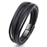 Bracelet Men Multilayer Leather Bangles Magnetic-clasp Cowhide Braided Multi Layer Wrap Trendy Bracelet Armband pulsera hombre