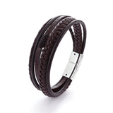 Bracelet Men Multilayer Leather Bangles Magnetic-clasp Cowhide Braided Multi Layer Wrap Trendy Bracelet Armband pulsera hombre