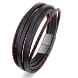 Bracelet Men Multilayer Leather Bangles Magnetic-clasp Cowhide Braided Multi Layer Wrap Trendy Bracelet Armband pulsera hombre