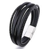 Bracelet Men Multilayer Leather Bangles Magnetic-clasp Cowhide Braided Multi Layer Wrap Trendy Bracelet Armband pulsera hombre