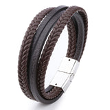 Bracelet Men Multilayer Leather Bangles Magnetic-clasp Cowhide Braided Multi Layer Wrap Trendy Bracelet Armband pulsera hombre