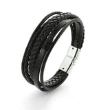 Bracelet Men Multilayer Leather Bangles Magnetic-clasp Cowhide Braided Multi Layer Wrap Trendy Bracelet Armband pulsera hombre