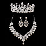 Bride Crystal Pearl Costume jewelery sets New Design Rhinestone Choker Necklace Earrings Tiara Bridal Women Wedding Jewelry Set