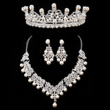 Bride Crystal Pearl Costume jewelery sets New Design Rhinestone Choker Necklace Earrings Tiara Bridal Women Wedding Jewelry Set