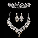 Bride Crystal Pearl Costume jewelery sets New Design Rhinestone Choker Necklace Earrings Tiara Bridal Women Wedding Jewelry Set