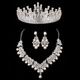 Bride Crystal Pearl Costume jewelery sets New Design Rhinestone Choker Necklace Earrings Tiara Bridal Women Wedding Jewelry Set