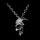 Broken Damaged Half Face Skull Pendant Necklace Men's Fashion Biker Rock Punk Jewelry Antique Silver Color, Chain length 45cm