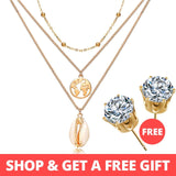 Buy 1 Get 1 Gift Gold Sliver Multi layer Necklace For Women Shell Choker Necklaces & Pendants 2019 Female Ocean Fashion Jewelry