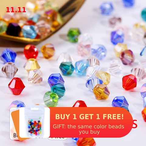 Buy 1 and get 1 free 4mm shiny Crystal beads Bicone Beads Glass Beads Loose Spacer Beads for bracelet DIY Jewelry Making  200pcs