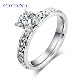 CACANA  Stainless Steel Rings For Women Circle CZ Personalized Custom Fashion Jewelry Wholesale NO.R174