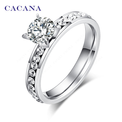 CACANA  Stainless Steel Rings For Women Circle CZ Personalized Custom Fashion Jewelry Wholesale NO.R174