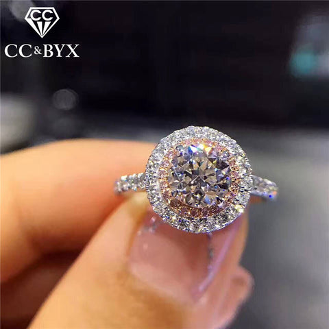 CC S925 Silver Wedding Rings For Women Charms Queen Princess Ring Round Pink Stone Bridal Engagement Jewelry Drop Shipping CC593