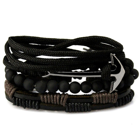 CCD Fashion 4pcs/set Handmade Vintage Anchor Bracelets Female Homme Male Punk Bead Charm Men Leather Bracelet For Women Jewelry
