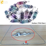 CSJA Fluorite Necklaces Crystal Pendants Natural Gem Stone Quartz Bullet Hexagonal Pendulum Reiki Chakra Suspension Jewelry E546
