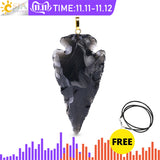 CSJA Men Raw Gems Black Obsidian Charms Pendant for Necklace Arrowhead Rough Healing Point Natural Stone Pendants Many Size F403