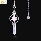 CSJA Merkaba Dowsing Pendulum Quartz Natural Stone Crystal Pink Reiki Healing Pendule Pendant Pendulums for Radiesthesia F770