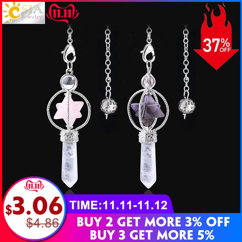 CSJA Merkaba Dowsing Pendulum Quartz Natural Stone Crystal Pink Reiki Healing Pendule Pendant Pendulums for Radiesthesia F770