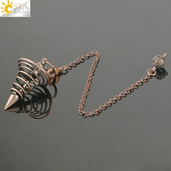 CSJA Metal Pendulum Pendulo Radiestesia Pendulums for Dowsing Spiral Cone Antique Gold Silver Color Pyramid Pendule Reiki G163