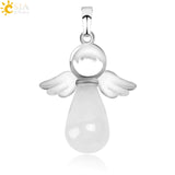 CSJA Natural Stones Angels Wings Pendant for Necklace Pink Quartz Onyx Pendants Silver-color Water Drop Female Jewelry Gift E949