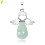 CSJA Natural Stones Angels Wings Pendant for Necklace Pink Quartz Onyx Pendants Silver-color Water Drop Female Jewelry Gift E949