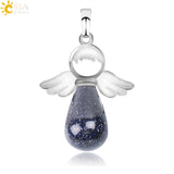 CSJA Natural Stones Angels Wings Pendant for Necklace Pink Quartz Onyx Pendants Silver-color Water Drop Female Jewelry Gift E949