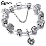 CUTEECO 925 Fashion Silver Charms Bracelet Bangle For Women Crystal Flower Fairy Bead Fit Brand Bracelets Jewelry Pulseras Mujer