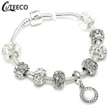 CUTEECO 925 Fashion Silver Charms Bracelet Bangle For Women Crystal Flower Fairy Bead Fit Brand Bracelets Jewelry Pulseras Mujer