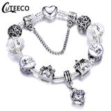 CUTEECO 925 Fashion Silver Charms Bracelet Bangle For Women Crystal Flower Fairy Bead Fit Brand Bracelets Jewelry Pulseras Mujer